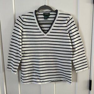 Lauren Ralph Lauren Navy & Cream Striped V-Neck Sweater